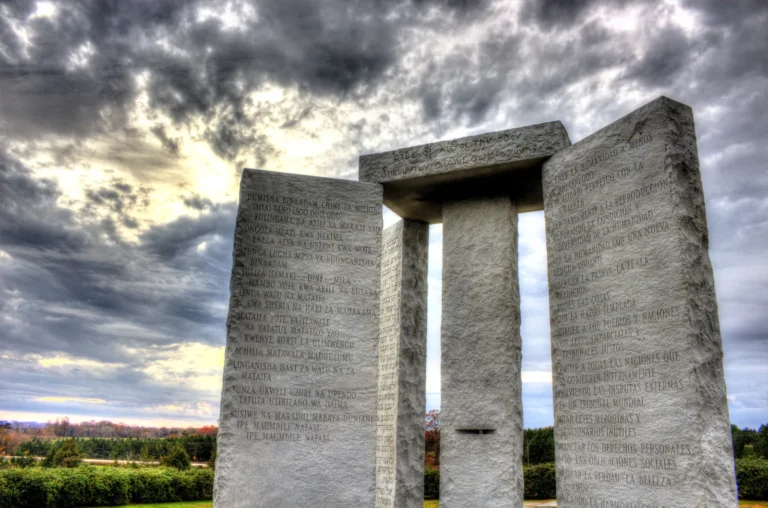 A close-up of high-quality granite columns reflecting the astronomical alignment principles behind the Georgia Guidestones.