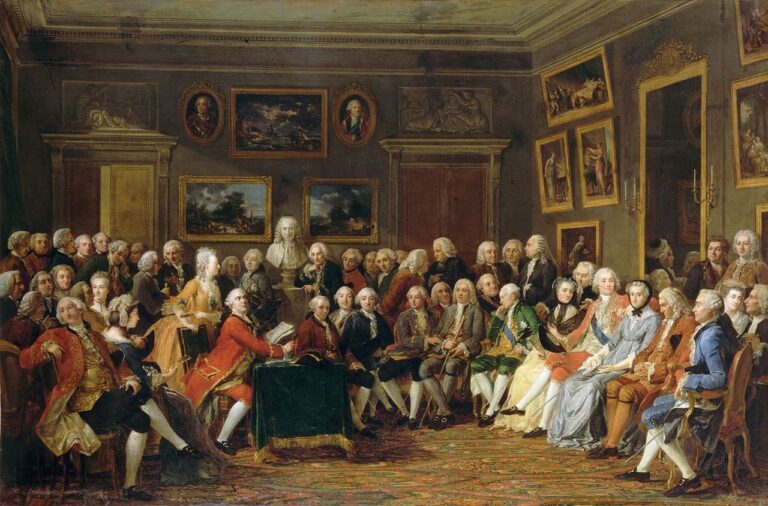 A professional gathering of high-achieving individuals discussing strategies for growth and the illuminati legacy.