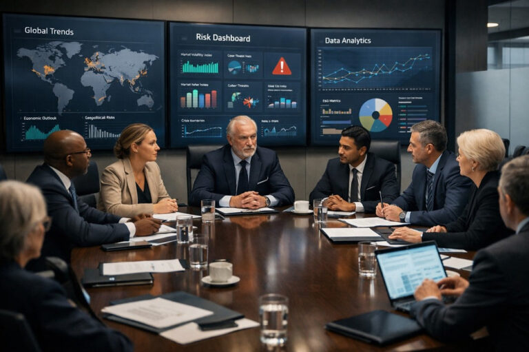 A premium boardroom where global leaders meet, representing a shift from analyzing bohemian grove photos to establishing real influence.