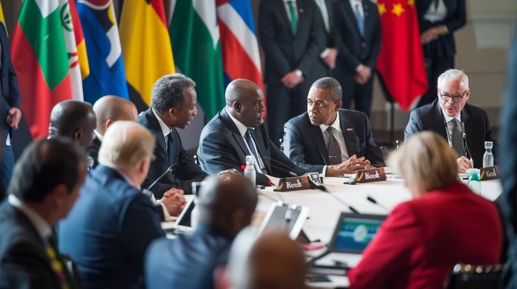 Visionary global leaders collaborating inside a premium boardroom representing real-world elite alliances instead of fictional media councils.