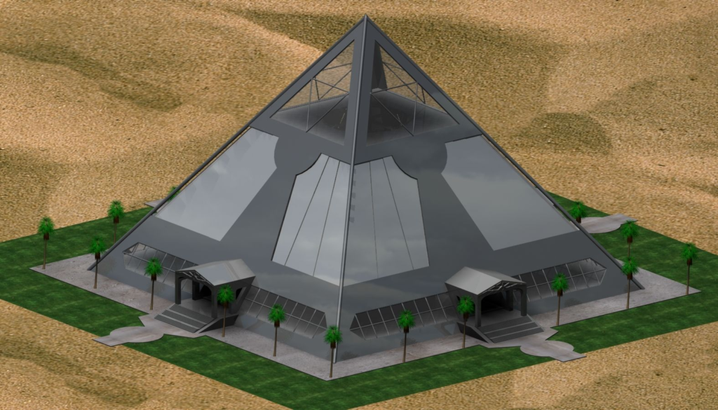 A modern executive workspace displaying the classic illuminati symbol and strategic blueprints