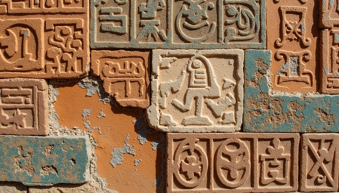 A historical stone relief displaying classical masonic symbols representing geometry and professional planning.
