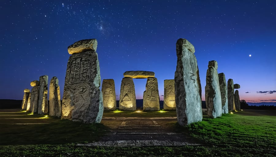 A historical stone monument showcasing geometric layouts of ancient occult symbols.
