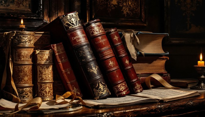 A secure library where scholars study historical documentation regarding secret societies and high-level alliances.