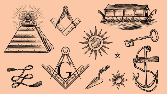 Classic masonic symbols representing geometry and disciplined planning used by historic secret societies to protect assets.