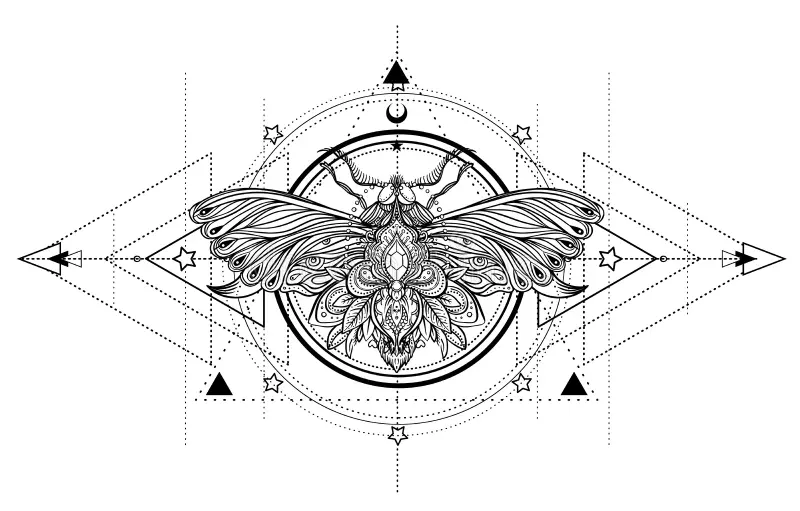 An archival illustration displaying the baphomet moth symbol used by historic guilds to teach strategic foresight.